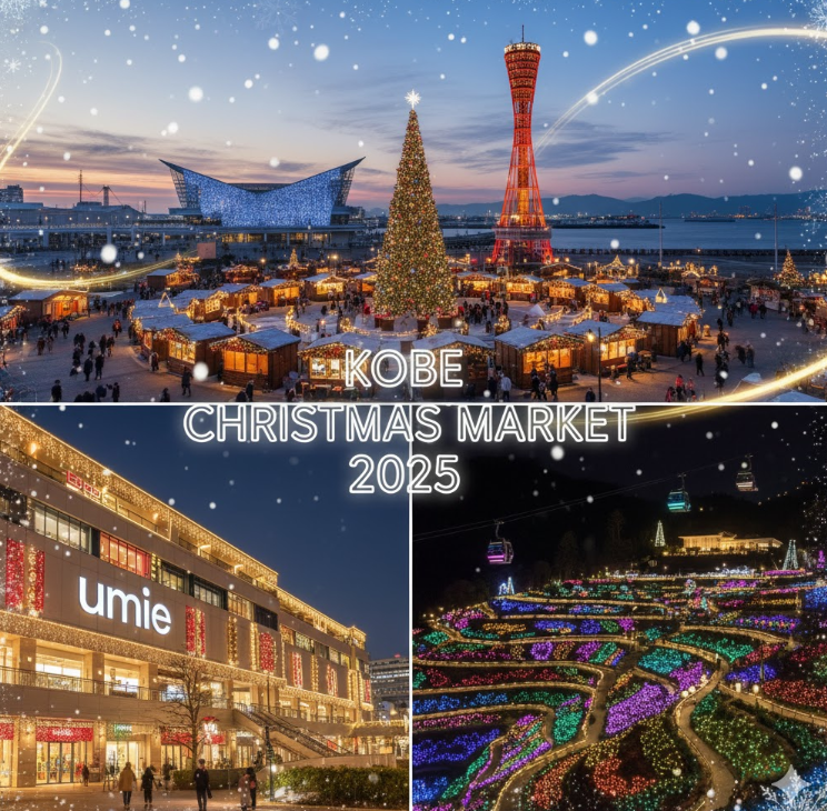 2025年の神戸クリスマスイベント(umie、メリケンパーク、布引ハーブ園)のイメージコラージュ