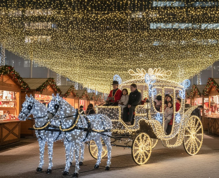 福岡大名ガーデンシティのクリスマスマーケット名物である、実際に乗車可能な「馬車のイルミネーション」