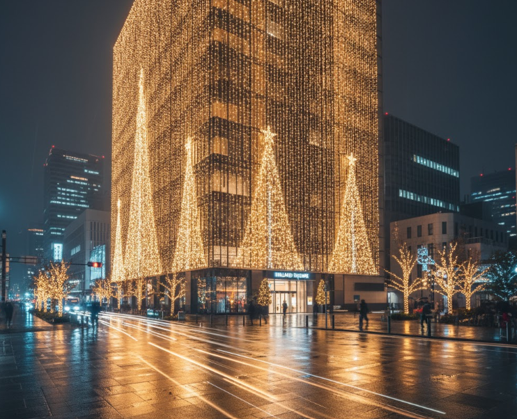 名古屋駅エリア、ミッドランドスクエアのシャンパンゴールドに輝くクリスマスイルミネーション