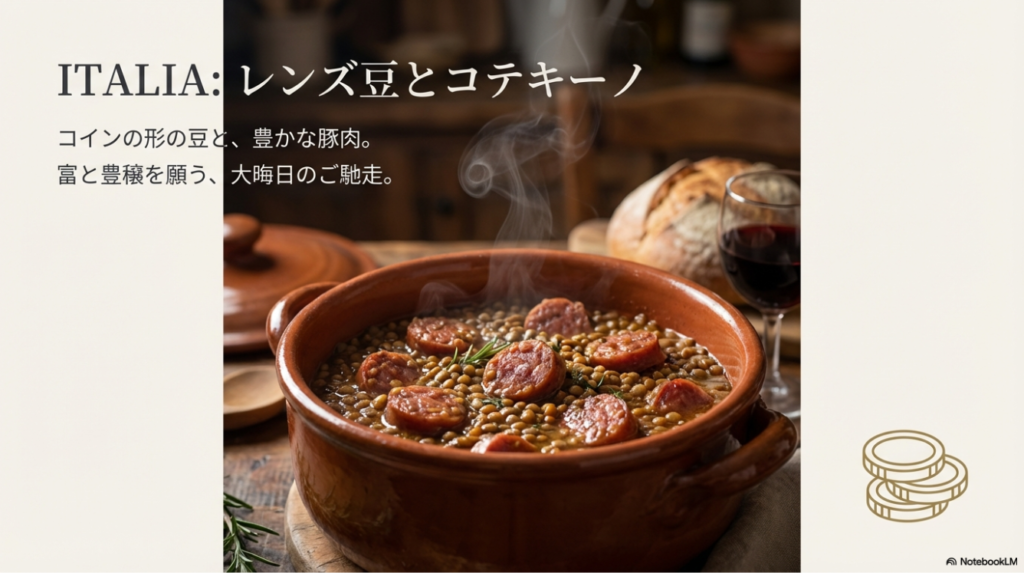 イタリアのレンズ豆とソーセージのメニュー