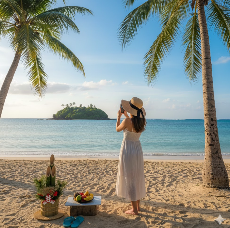 年末年始に日本の暖かい場所に旅行している人の様子