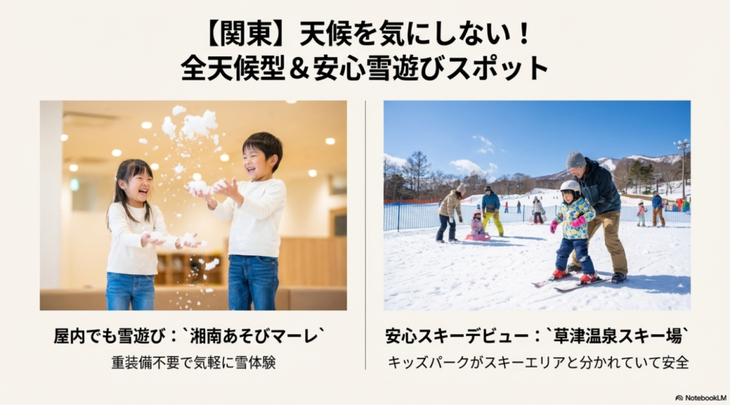 関東の全天候型雪遊びスポット 湘南あそびマーレと草津温泉スキー場