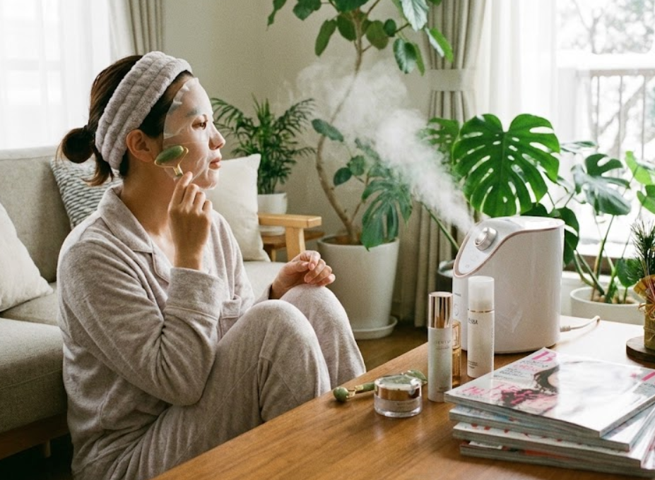 年末年始の休暇を利用して、美容のケアをする女性