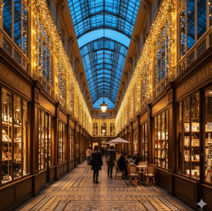 パリの屋根付きのアーケード「パッサージュ」の景色