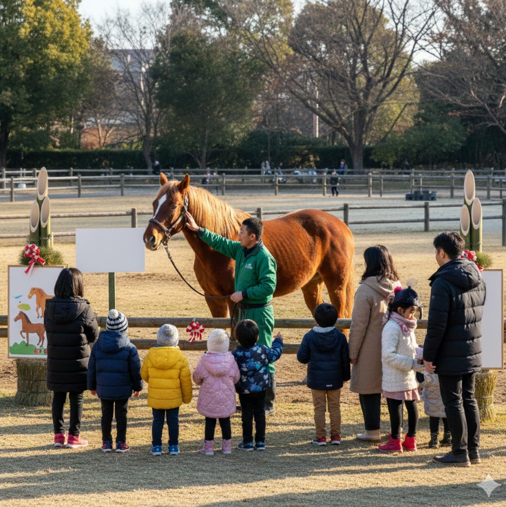 2026年の干支である「午年」にちなんだイベントが行われている新春の動物園の様子
