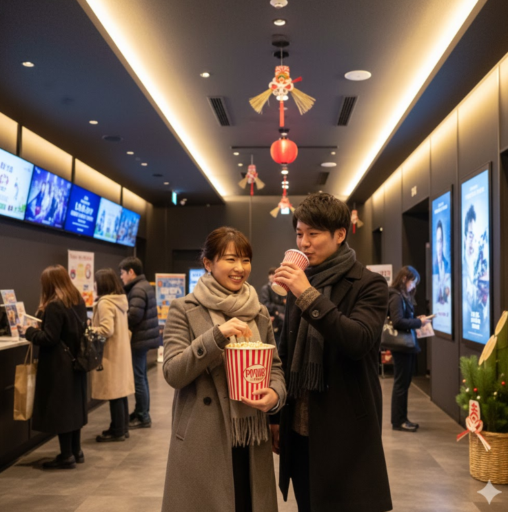 お正月の映画館のロビー