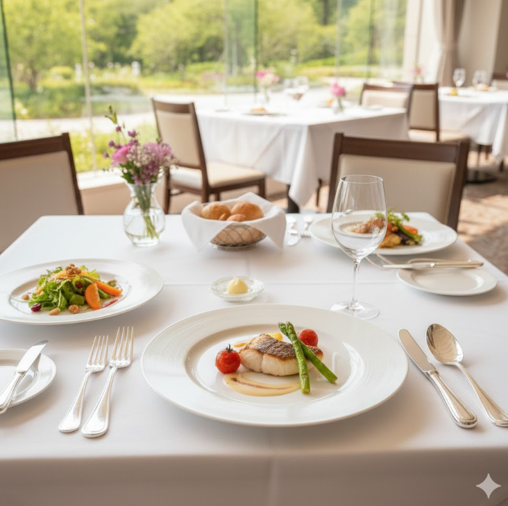 ホテルのランチがテーブルに盛り付けられているイメージ