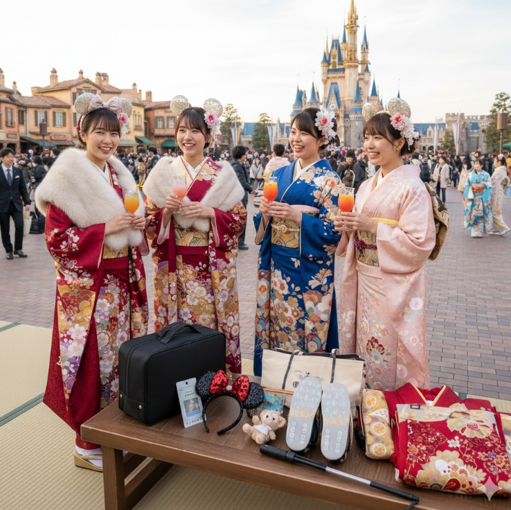 成人の日をディズニーリゾートで迎える女性たち