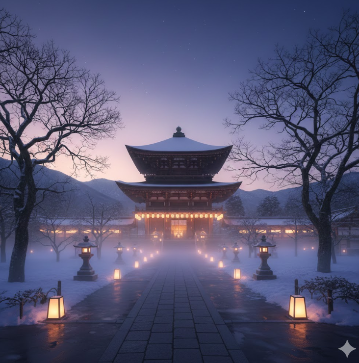 善光寺の幻想的な外観の景色