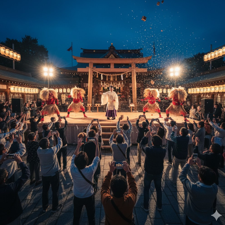 秋葉神社で行われる追儺祭の様子