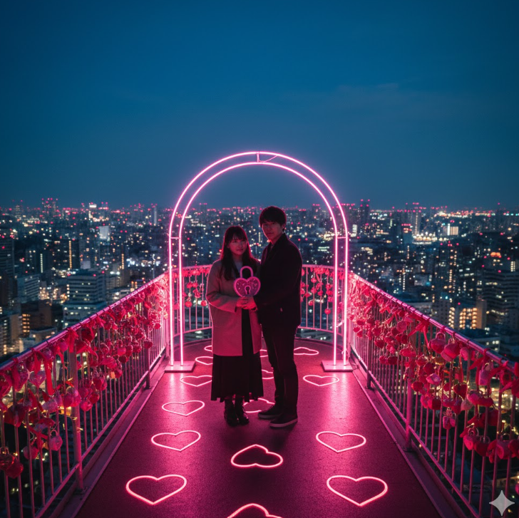 梅田スカイビルのDear Pink Valentineに来たカップル