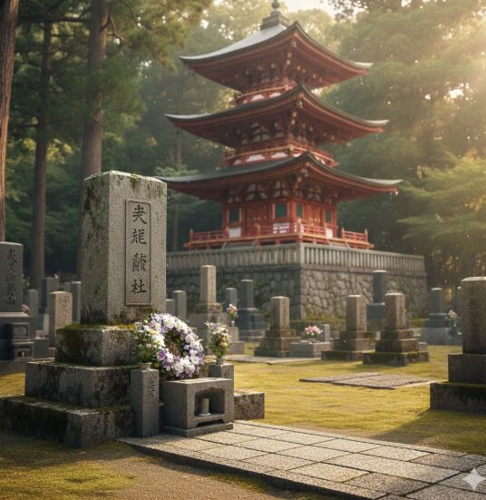 力道山の墓石の前のイメージ