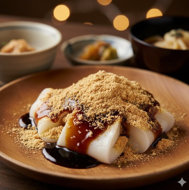 節分会で賑わった後の池上本門寺周辺で楽しめる、美味しそうな久寿餅（くずもち）