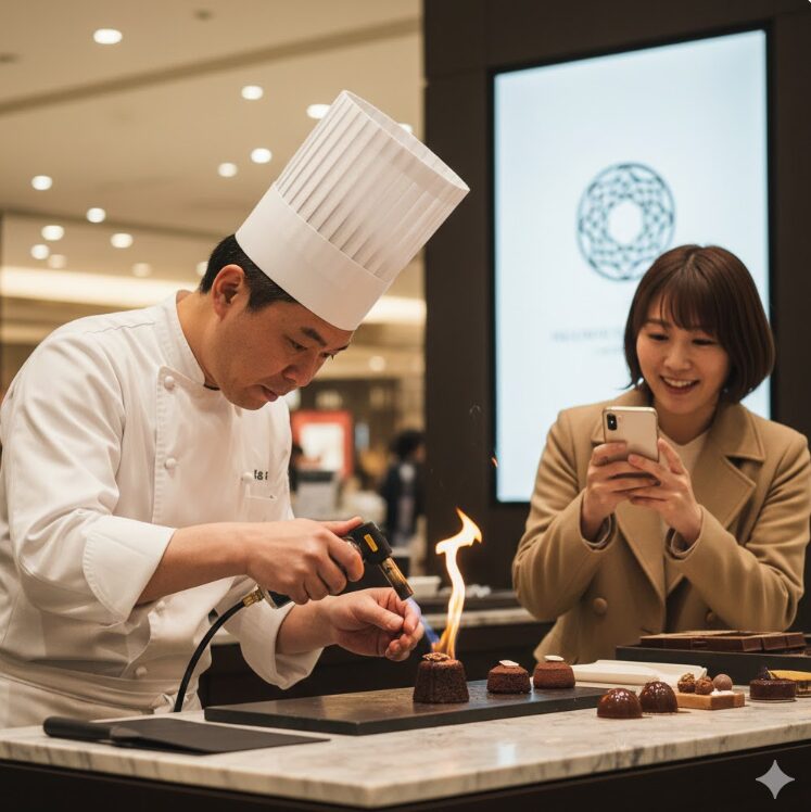 福岡のバレンタイン会場で披露されるトップショコラティエによる実演の様子