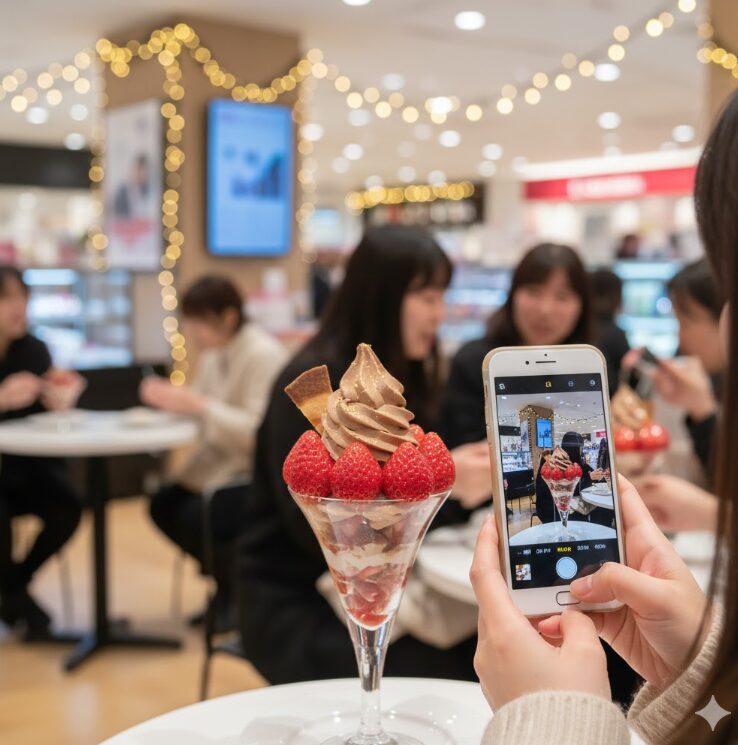 福岡の百貨店バレンタイン会場で楽しめる期間限定のチョコパフェとソフトクリーム