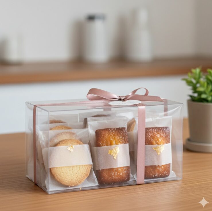 派手すぎず、かつ安っぽくない、透明感のあるパッケージに入ったクッキーやフィナンシェ。