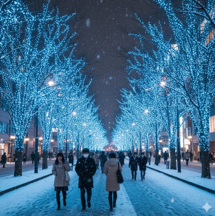 仙台の冬の街並み（定禅寺通などのイメージ）。