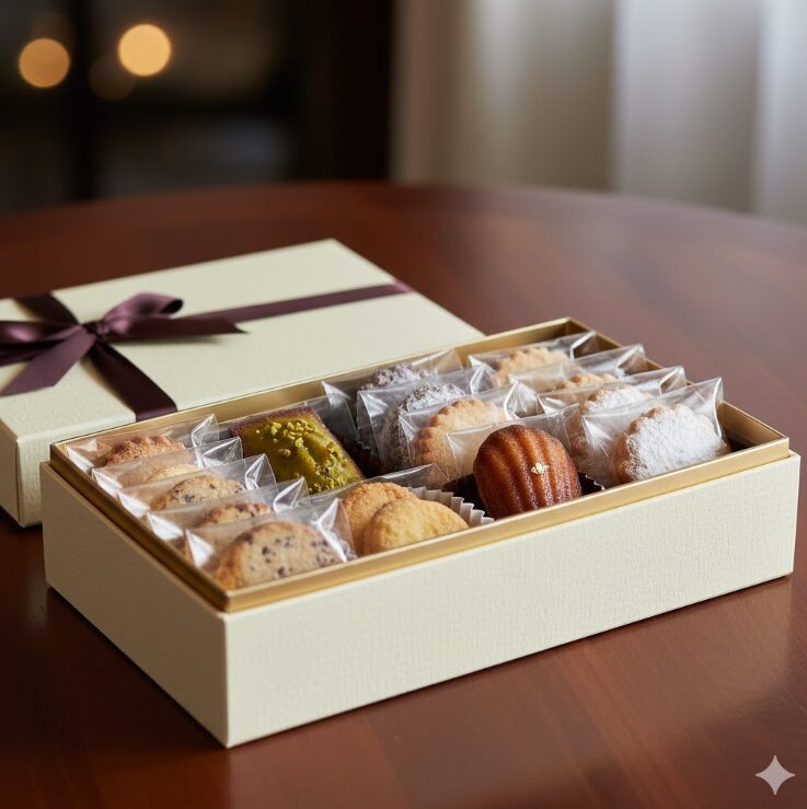 高級そうな焼き菓子が入ったお洒落な箱