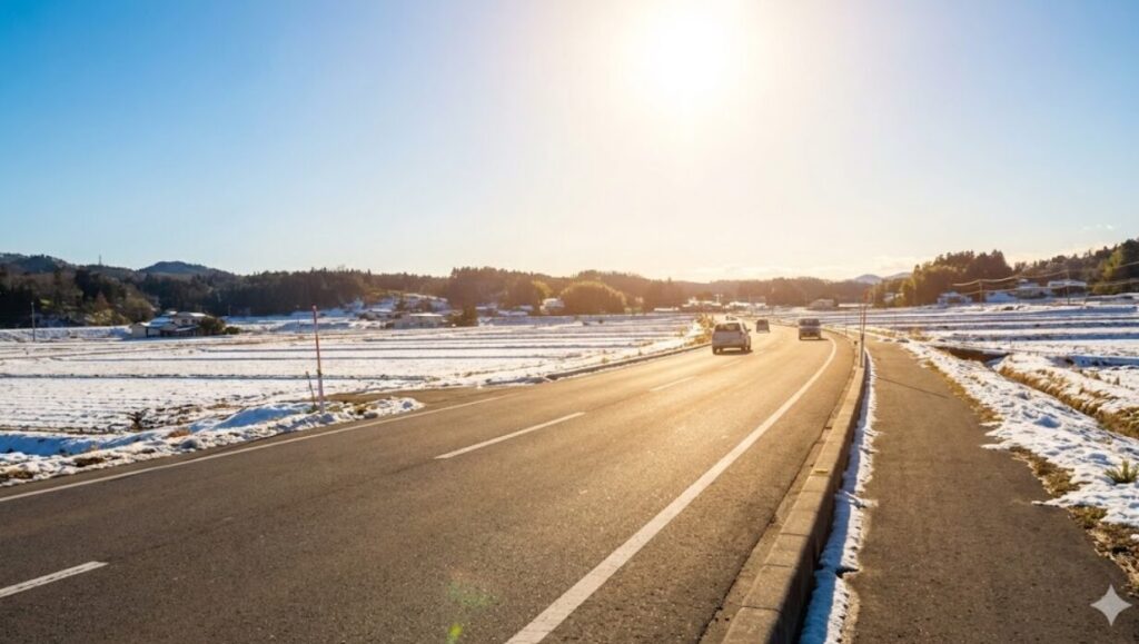 路面温度が上がり、走行が比較的安全な冬の日中（10時〜15時）の明るい道路