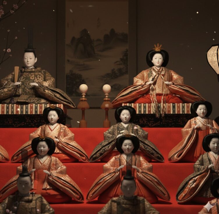 不気味の谷現象を感じさせる、精巧に作られた伝統的な雛人形の表情のアップ