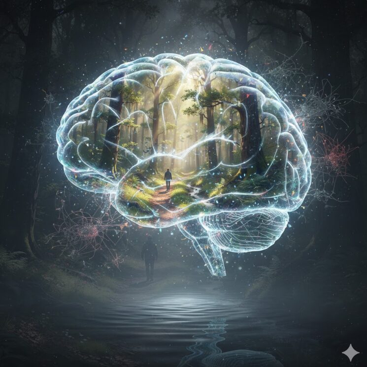 自然の風景が投影された、脳の回復を象徴するコンセプチュアルアート