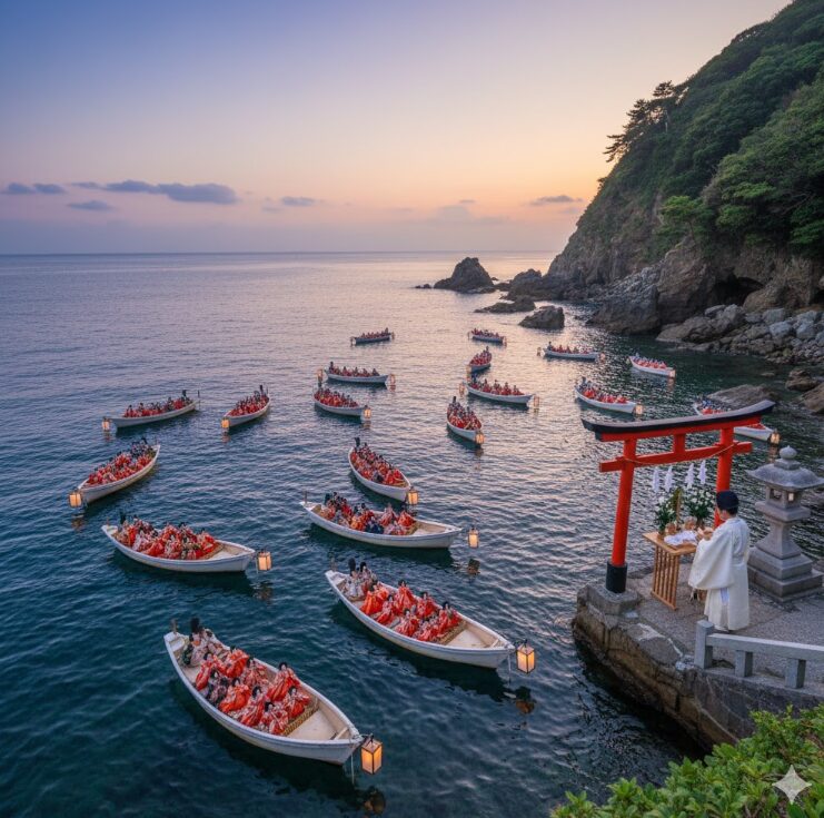 和歌山の淡嶋神社で海へと流される神秘的な雛流しの儀式