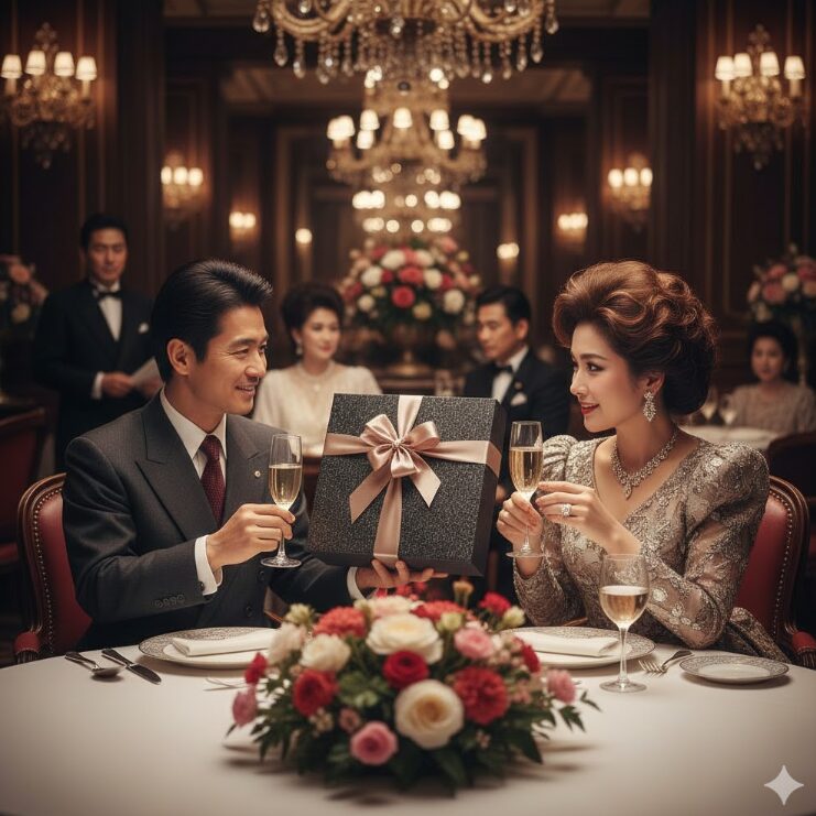 バブル期に、豪華なホワイトデーのお返しをしている男性