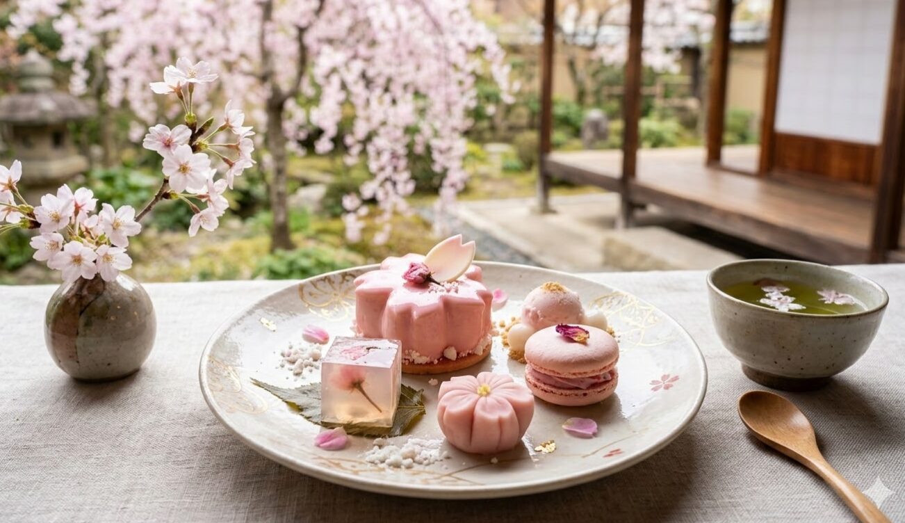 桜をイメージした綺麗なスイーツ